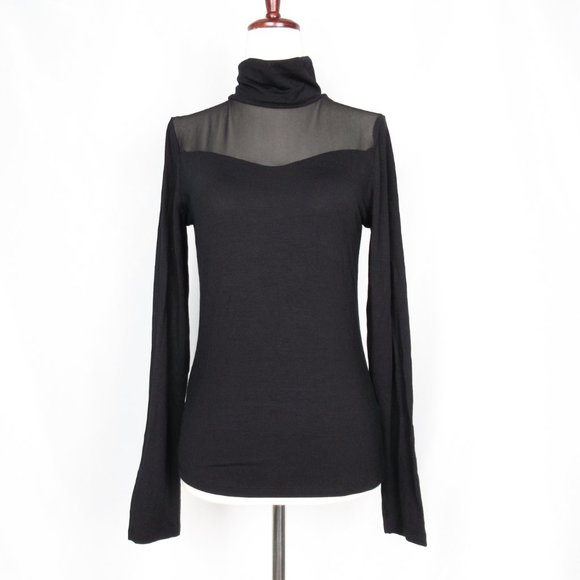 By Anthropologie Sheer Turtleneck Top Black - Small - Picture 1 of 10